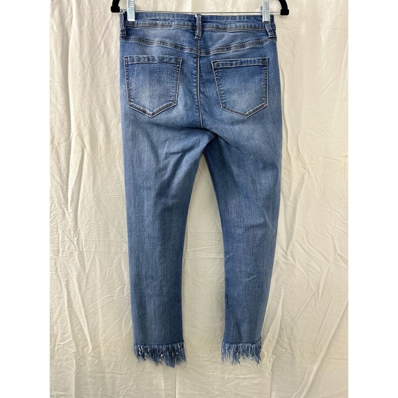 Black Daisy Kate Straight Leg Womens Size 7/28 Jeans Bright Indigo‎ Wash Raw Hem - Picture 9 of 11